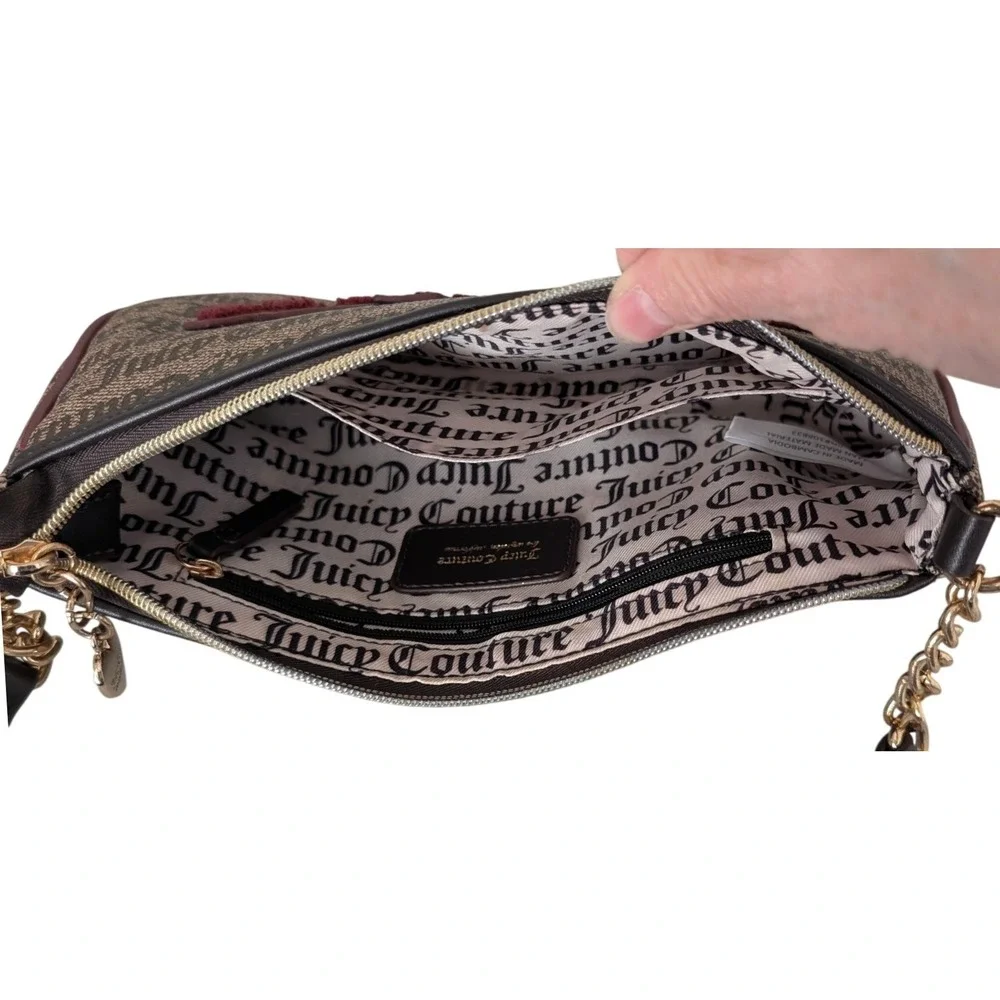 Juicy Couture Y2K Monogram Baguette Purse Shoulder Bag Textured Logo Heart Charm